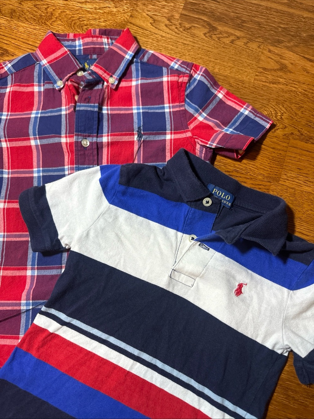 RALPH LAUREN Lot 4T Boys Red PLAID Button-Up EMBROIDERED PONY Oxford Shirts USA